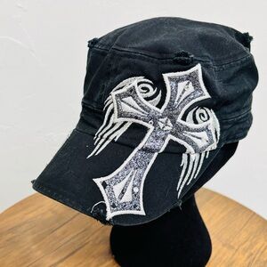 Pit Bull Black Cap with Silver Cross Embellishment One Size